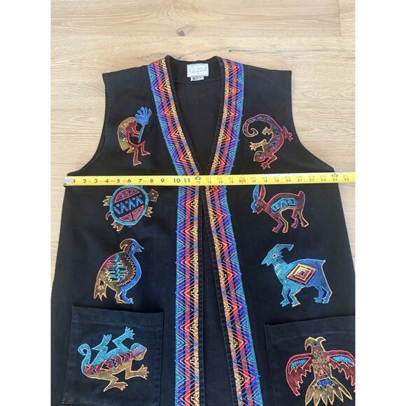 Carol Wilcher Originals Southwest Black Denim Long Vest Sz M Handpainted Signed - Picture 6 of 11